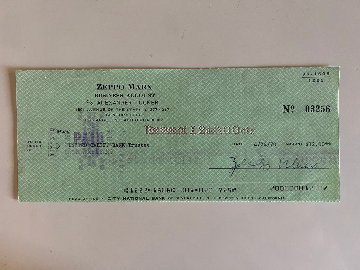 Zeppo Marx signed check