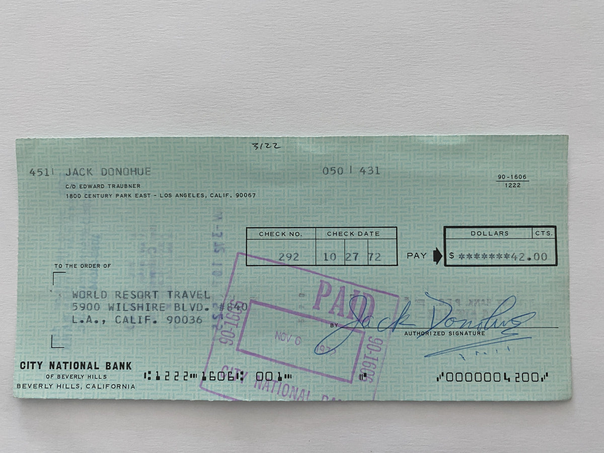 Jack Donohue signed check