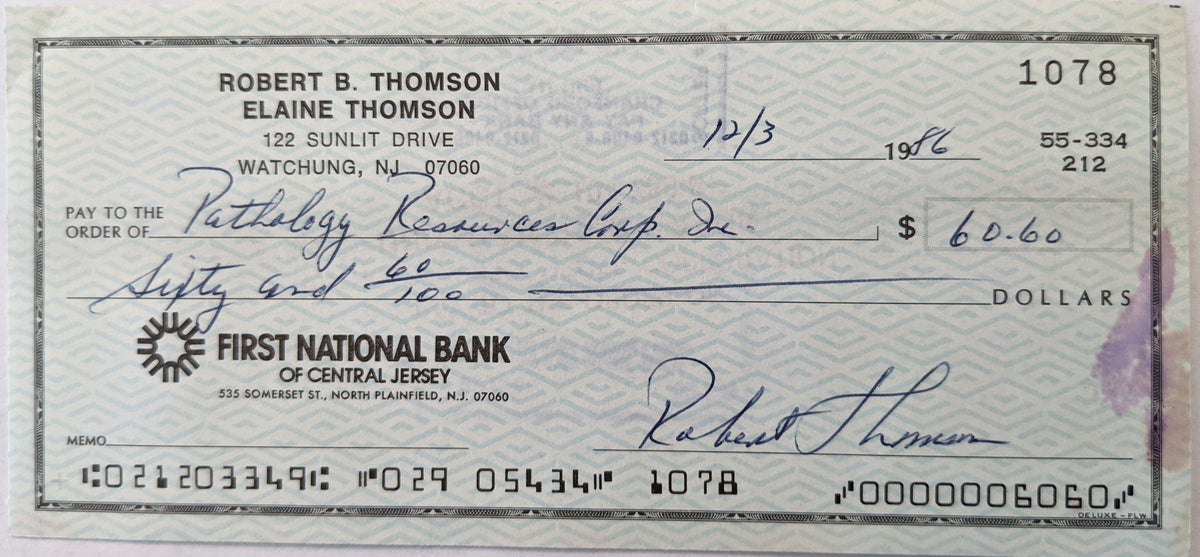 MLB star Bobby Thomson signed check