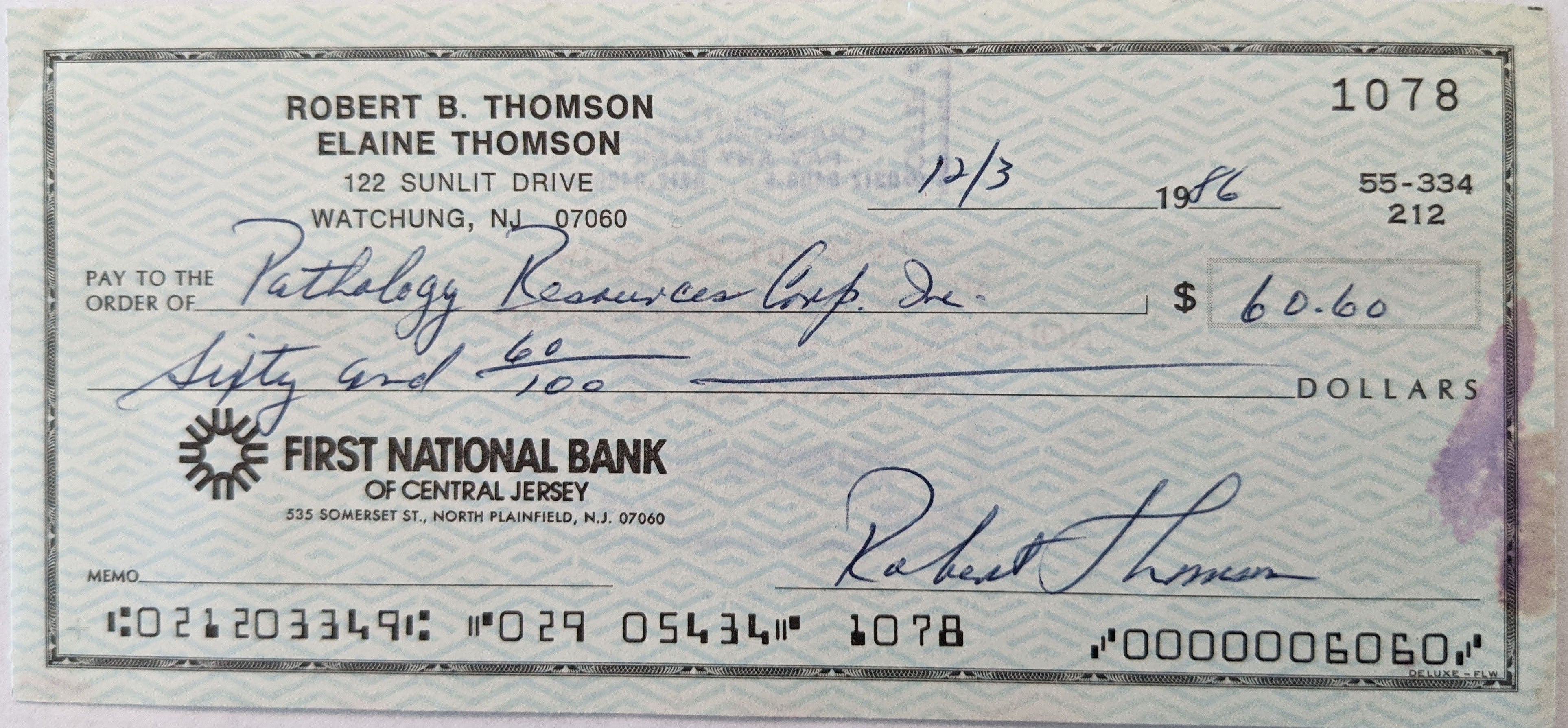 MLB star Bobby Thomson signed check
