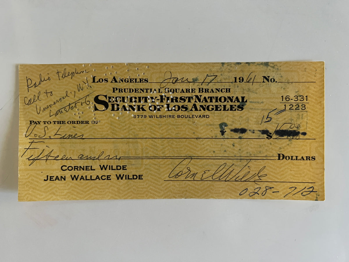 Cornel Wilde signed check