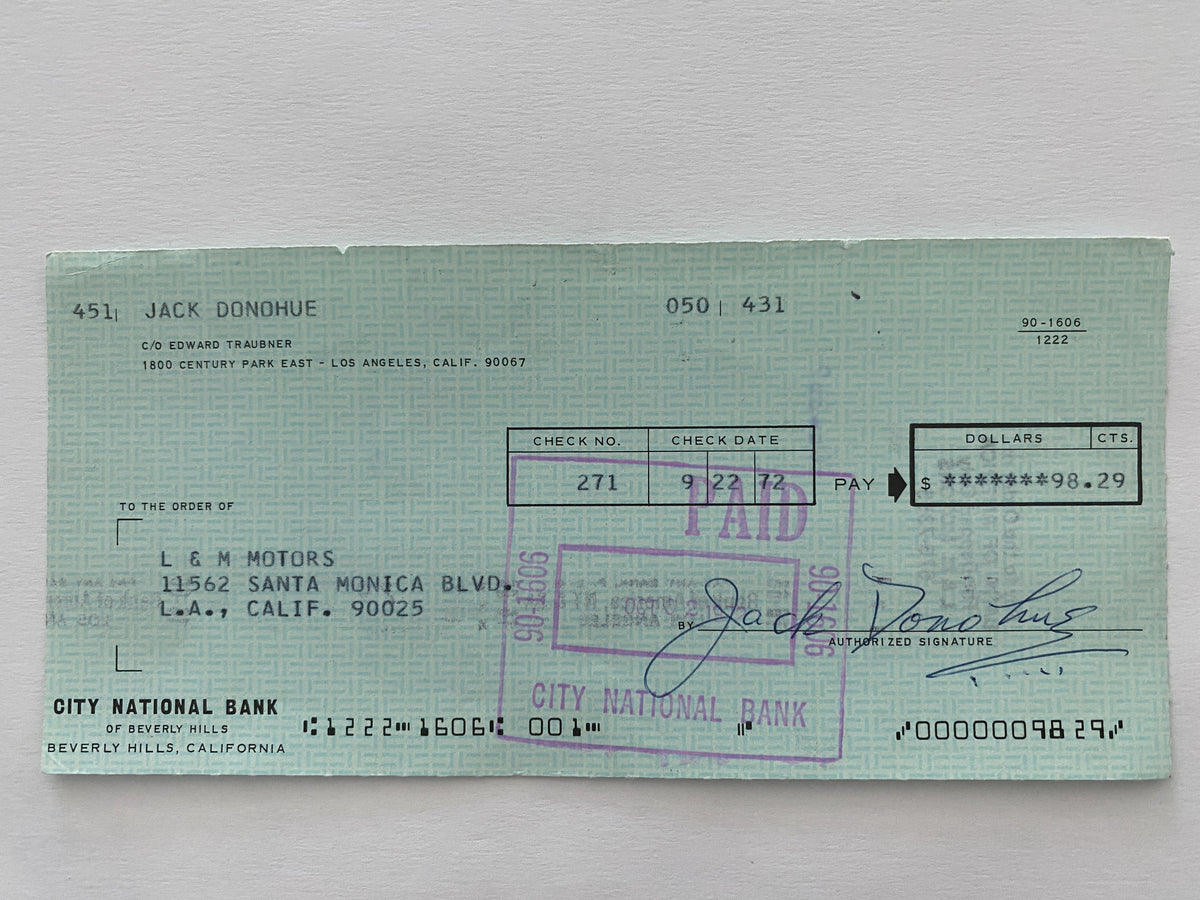 Jack Donohue signed check