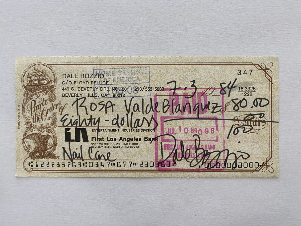 Dale Bozzio signed check
