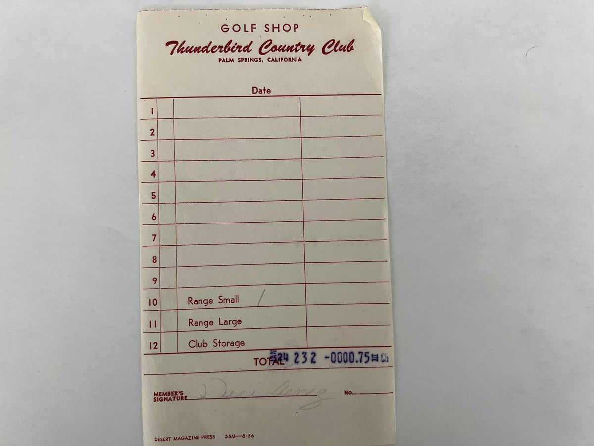 Desi Arnaz signed Thunderbird Country Club Receipt