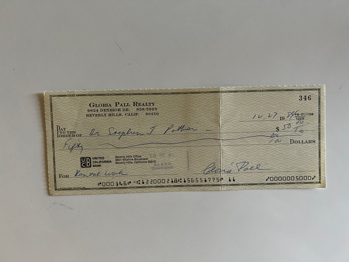 Gloria Pall signed check