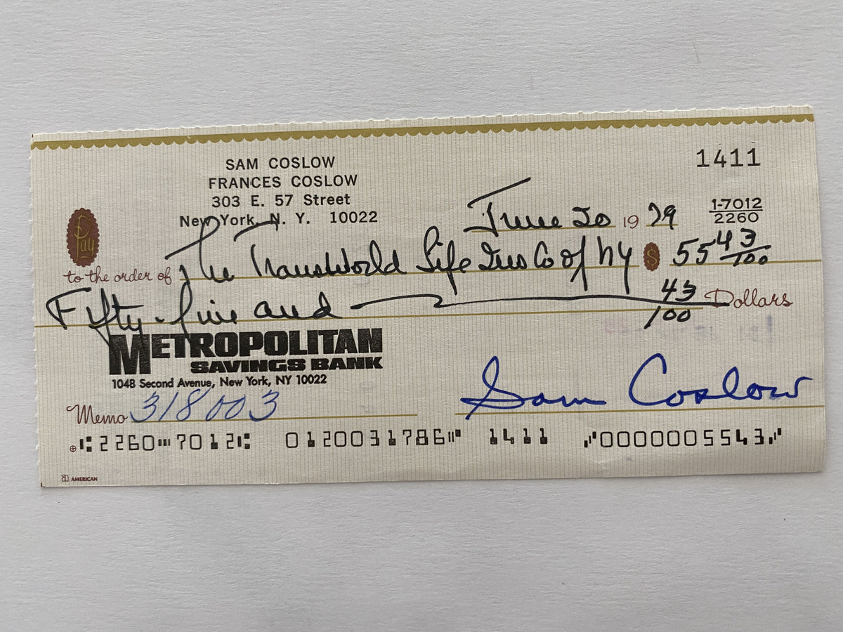 Sam Coslow signed check