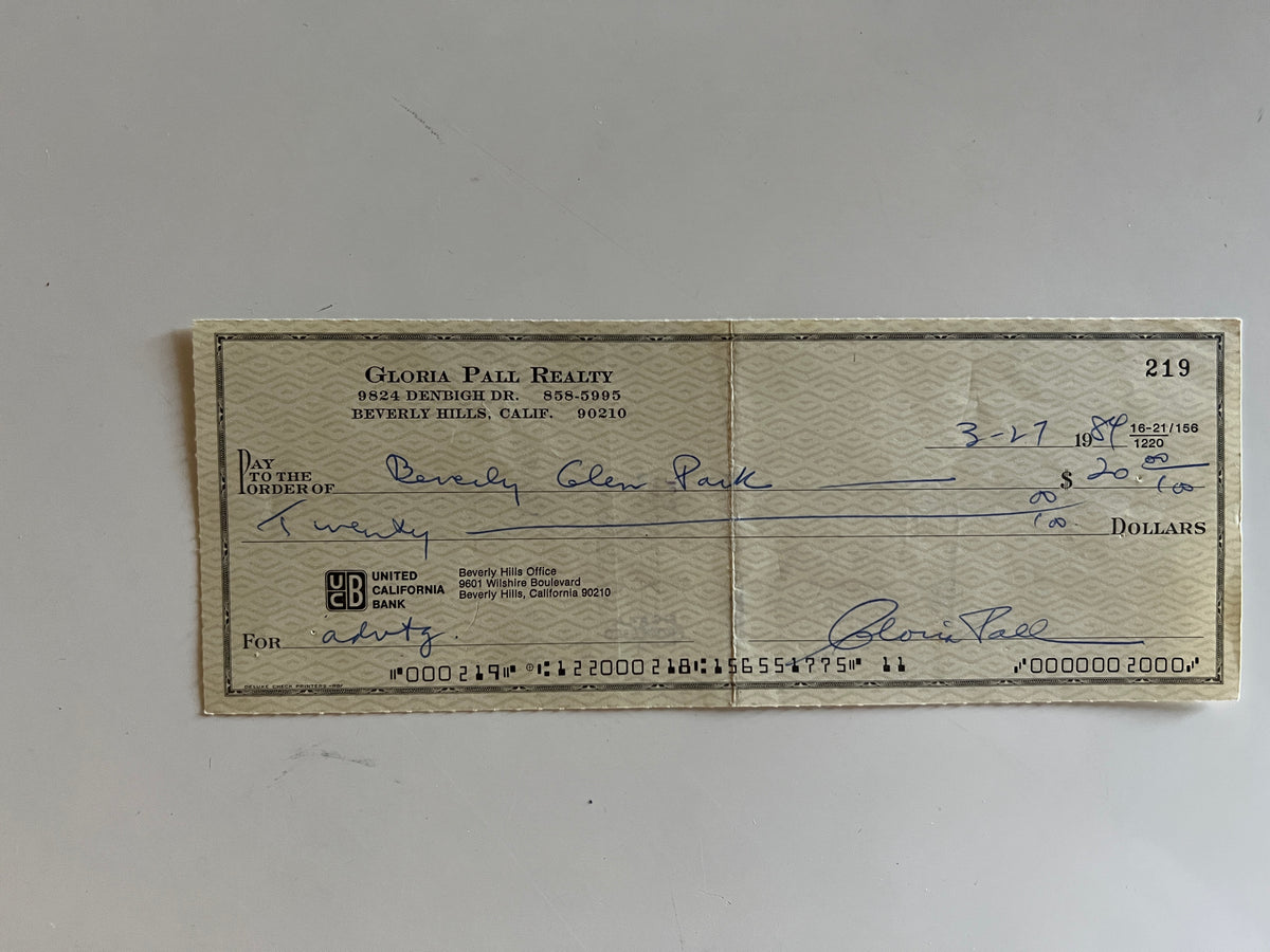 Gloria Pall signed check