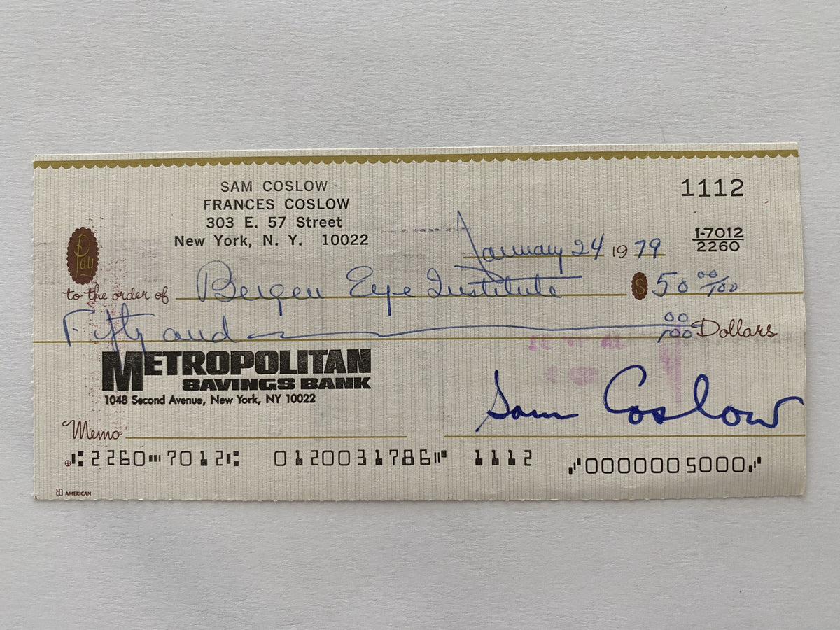 Sam Coslow signed check