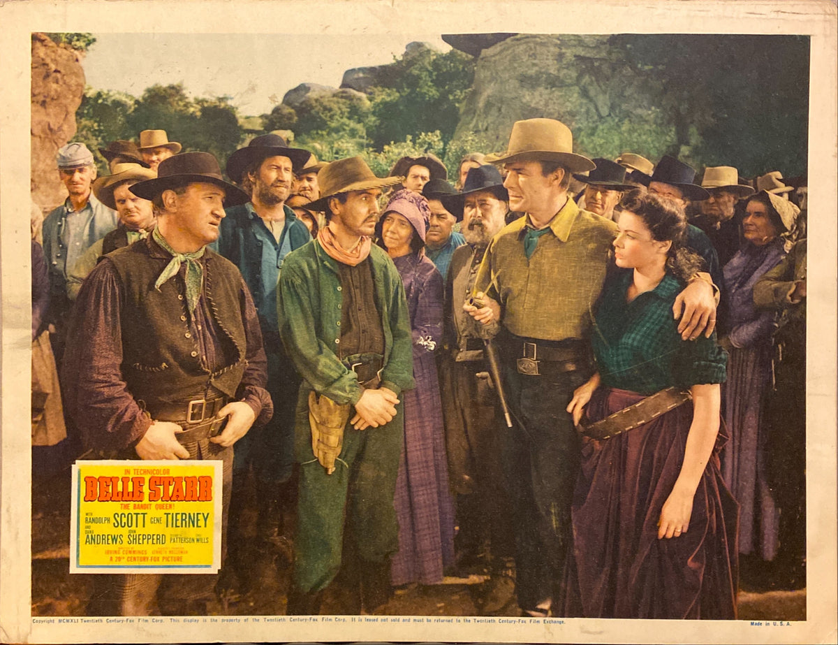 Randolph  Scott and Gene Tierney "Belle Starr" original Lobby Card