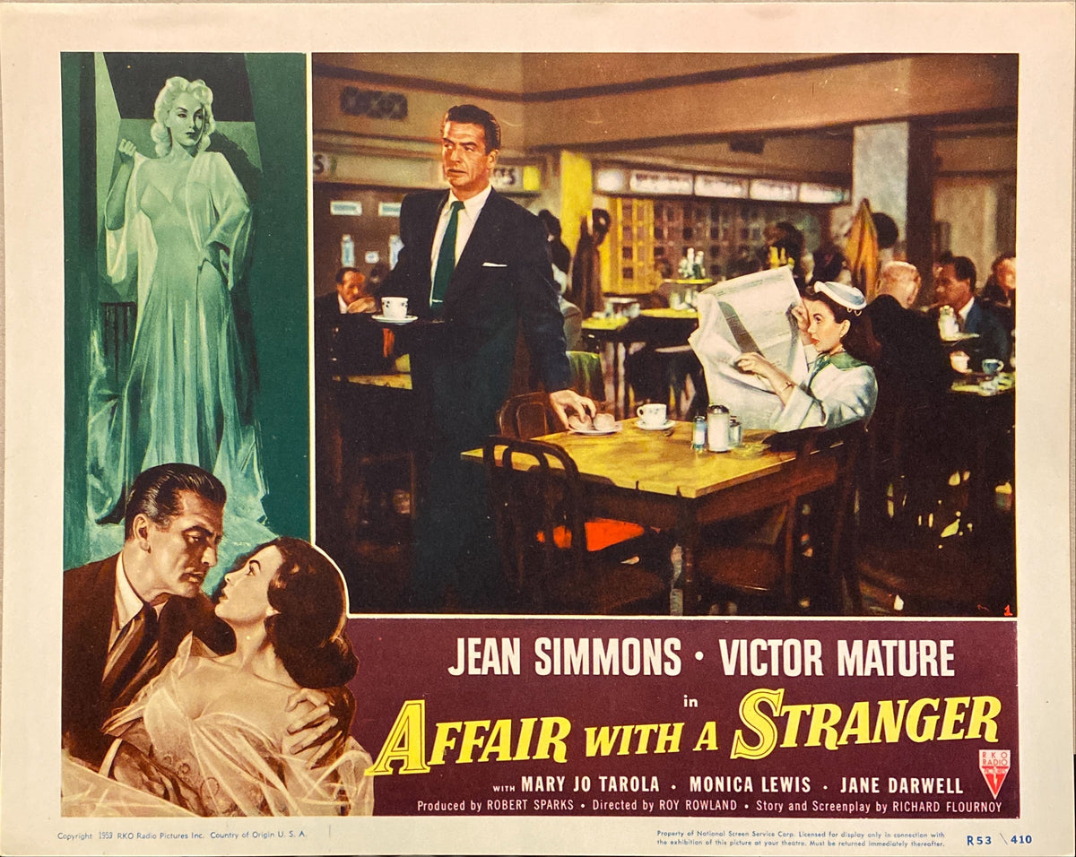 Jean Simmons and Victor Mature "Affair with a Stranger" Lobby Card