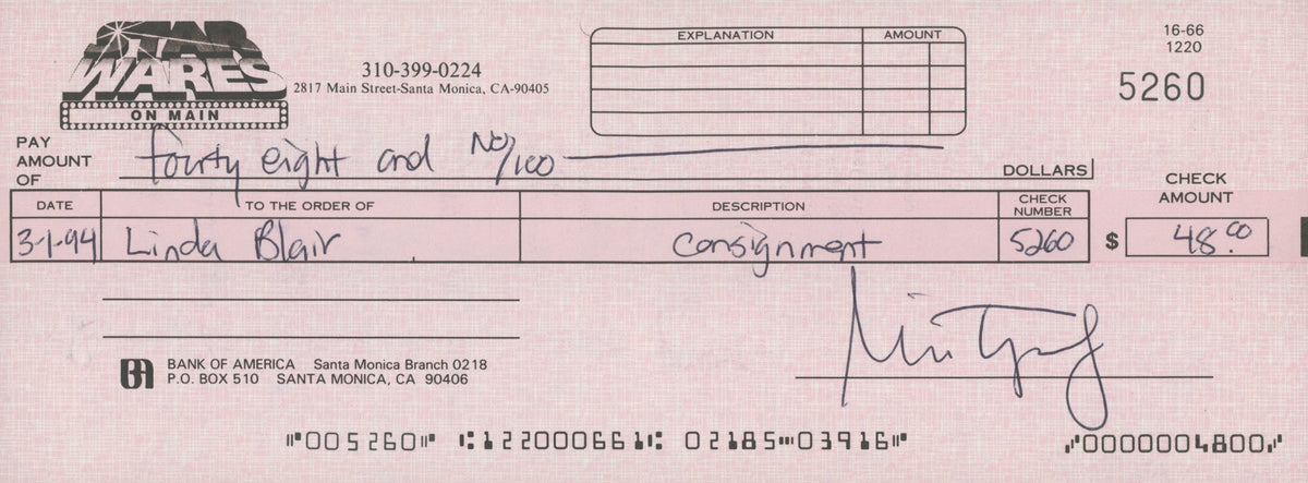 The Exorcist  Linda Blair signed check