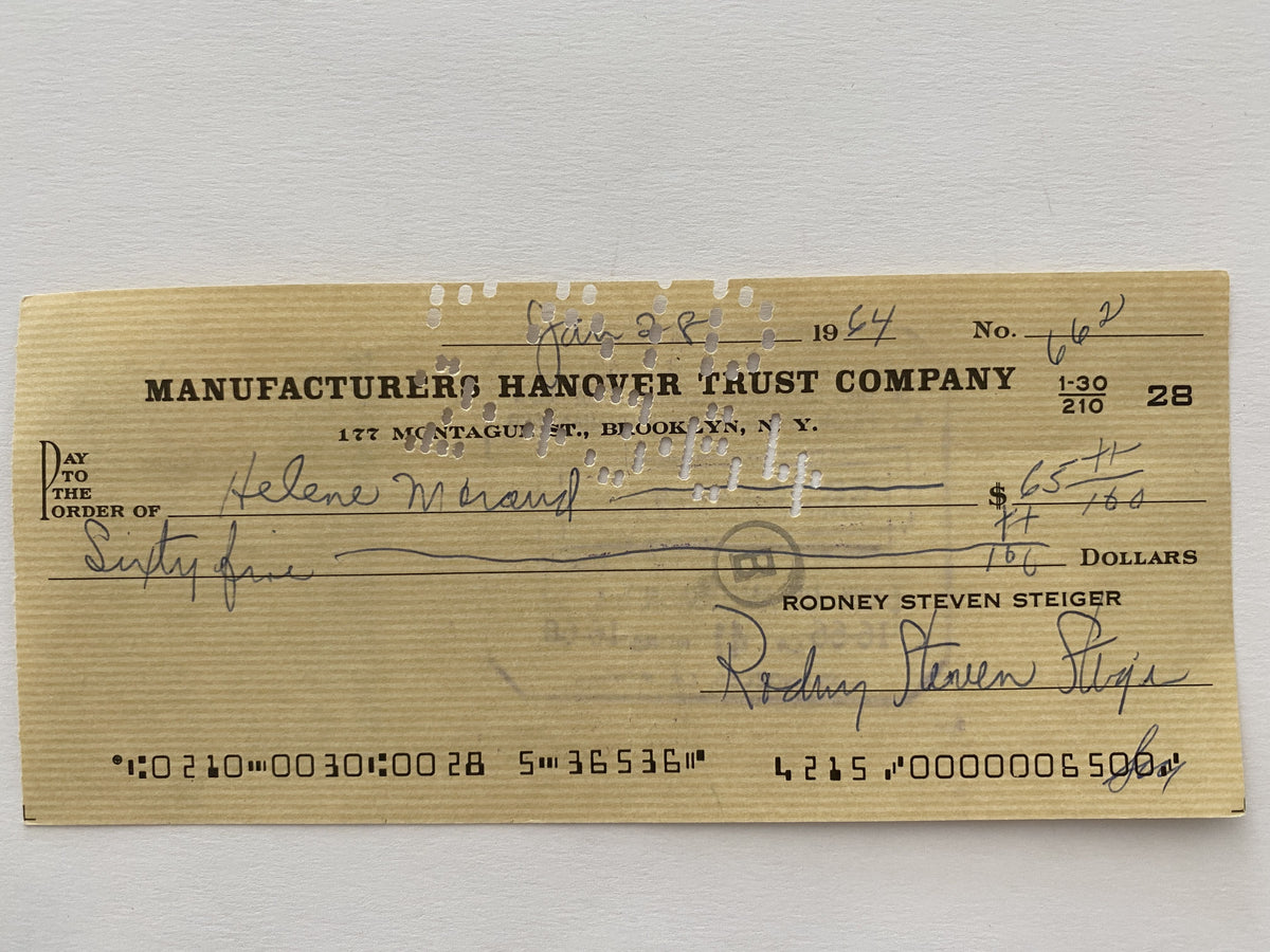 Rod Steiger signed check