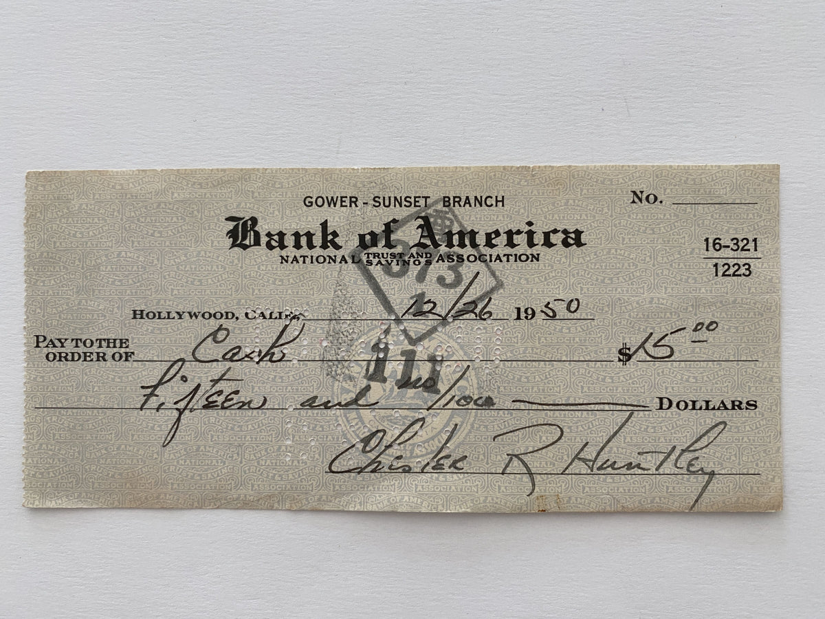 Chester Huntley signed check