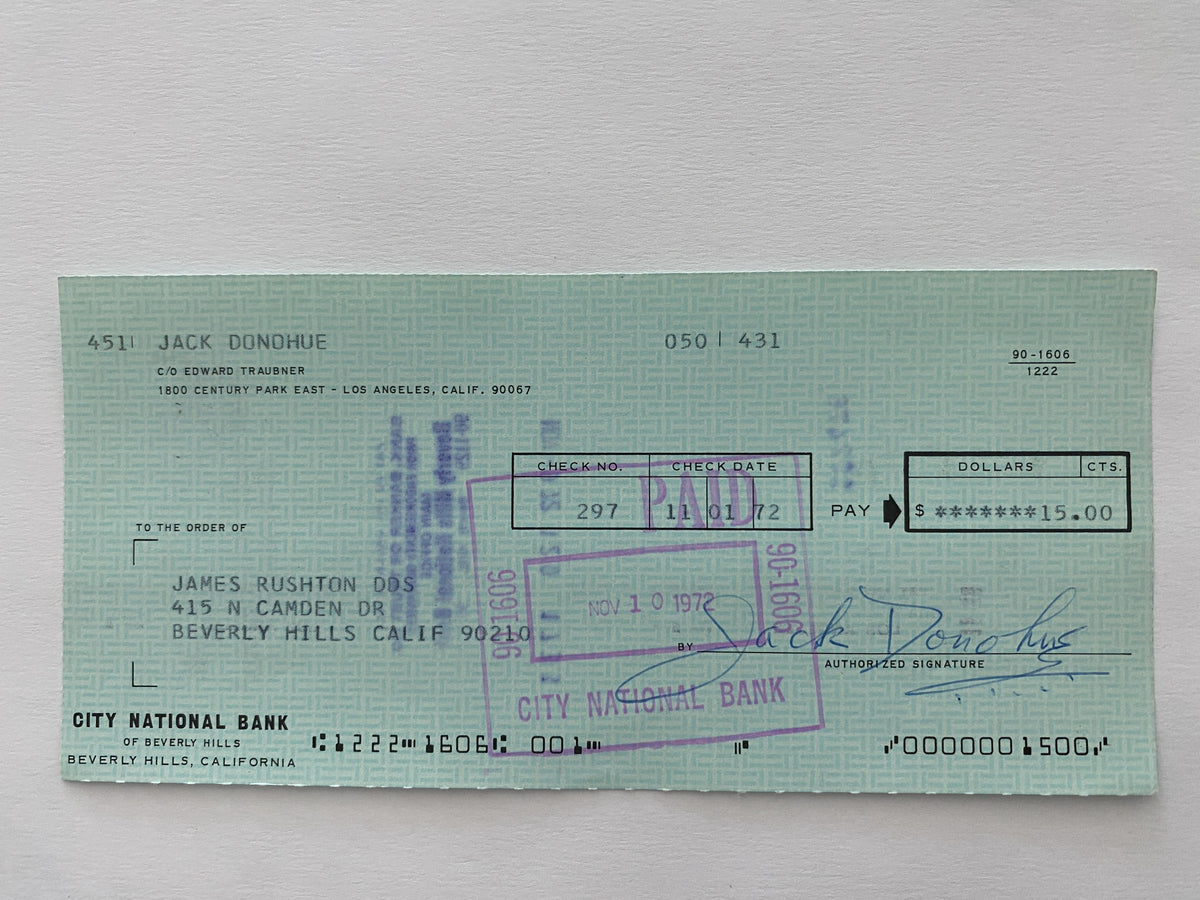 Jack Donohue signed check