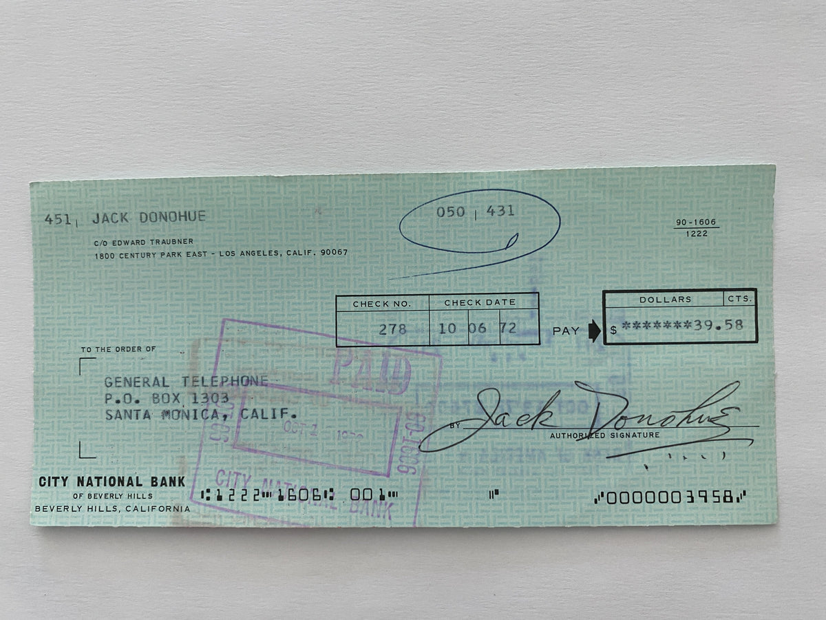 Jack Donohue signed check