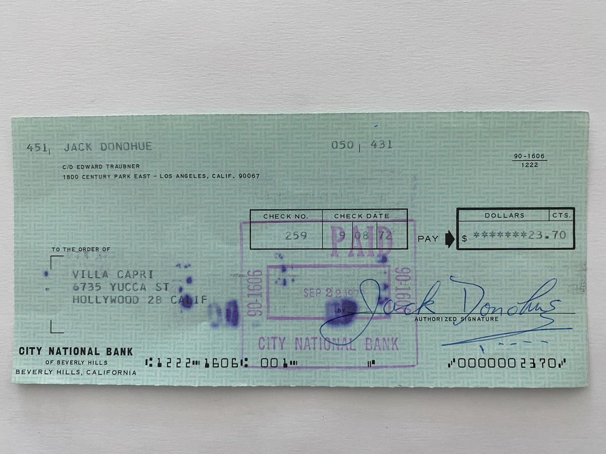 Jack Donohue signed check