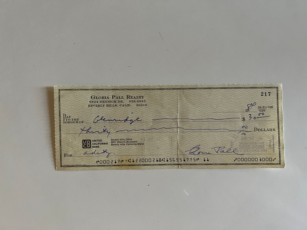 Gloria Pall signed check