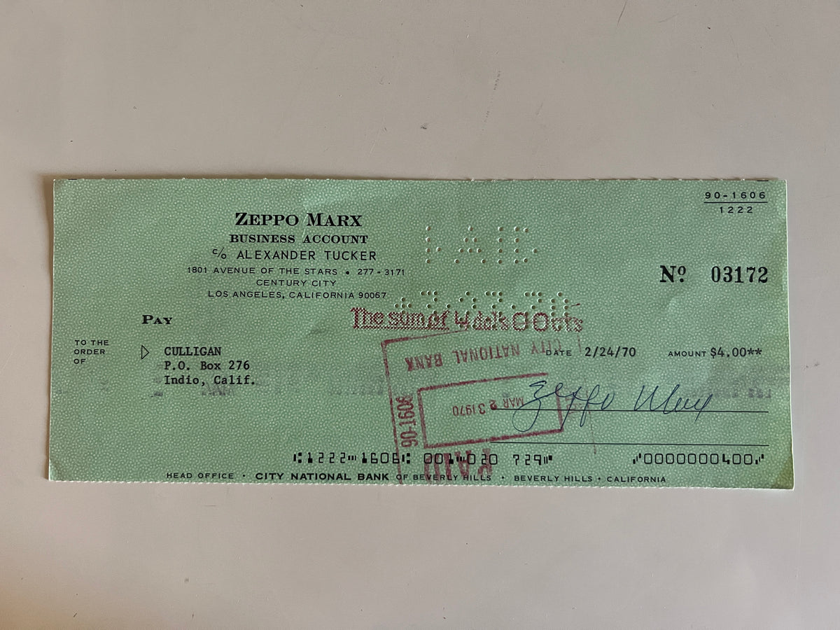 Zeppo Marx signed check
