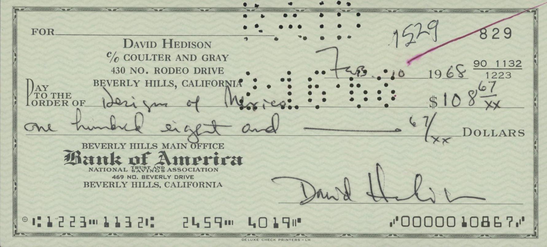 David Hedison signed check