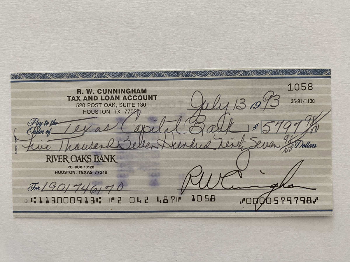 Walter Cunningham signed check