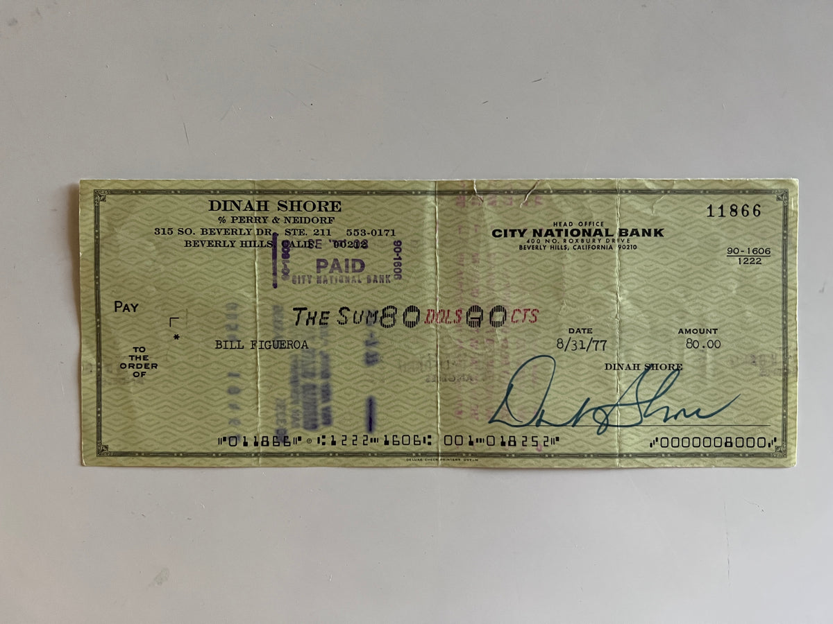 Dinah Shore signed check