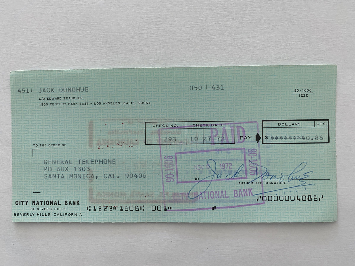 Jack Donohue signed check