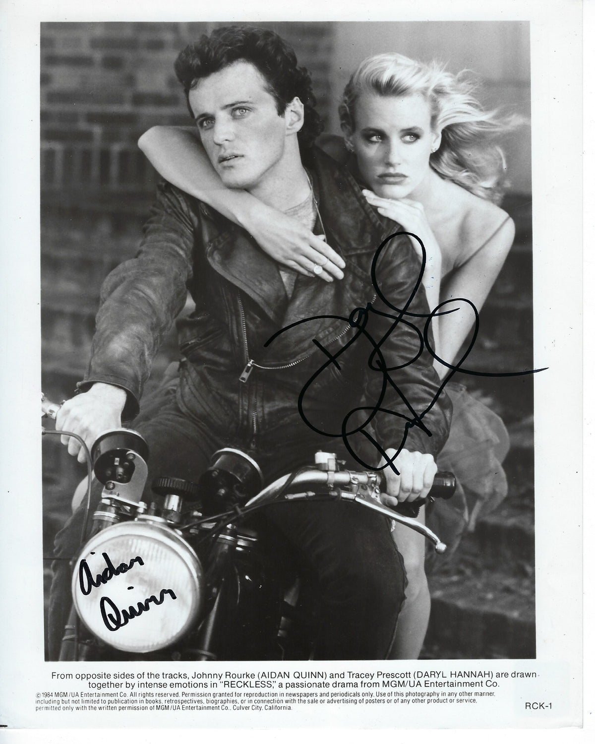 Reckless Aidan Quinn and Daryl Hannah signed movie photo
