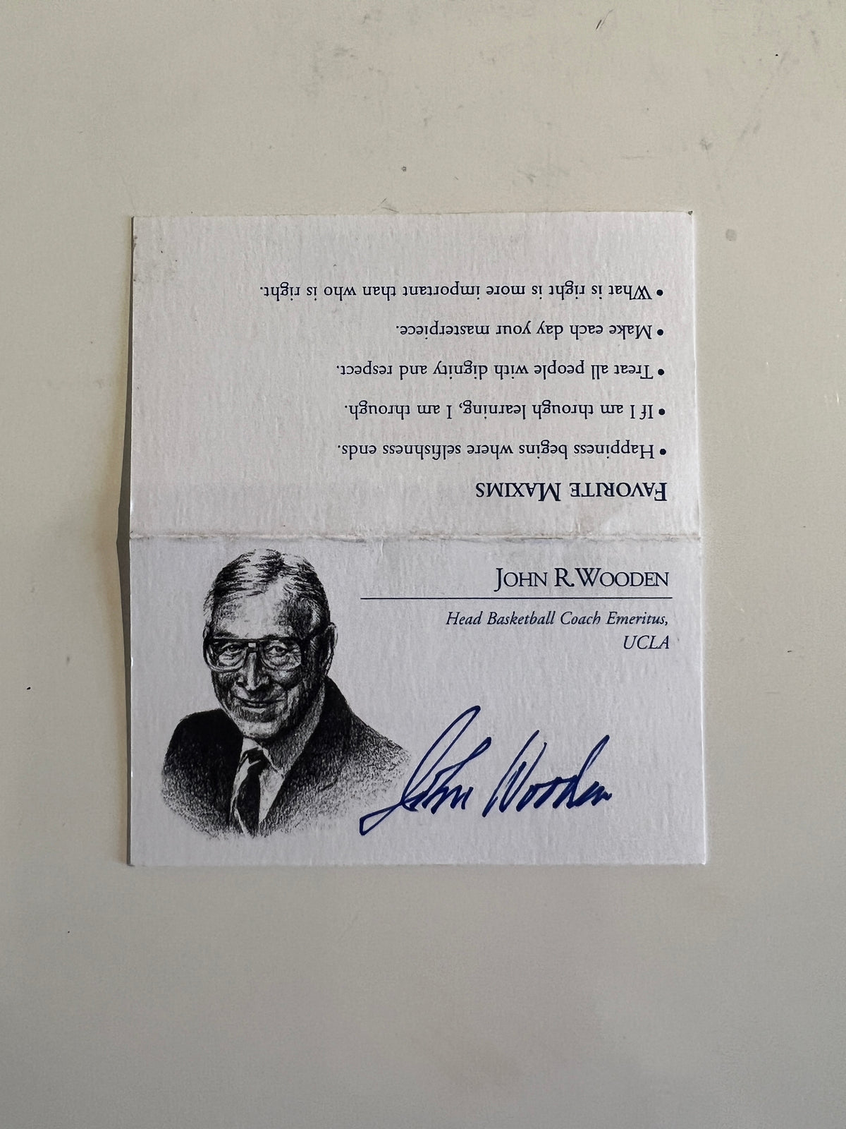 UCLA Basketball Coach John R. Wooden signed business card