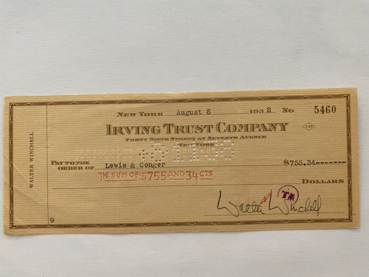 Walter Winchell signed check