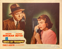 Ingrid Bergman, Charles Boyer, and Charles Laughton "Arch of Triumph" original Lobby Card