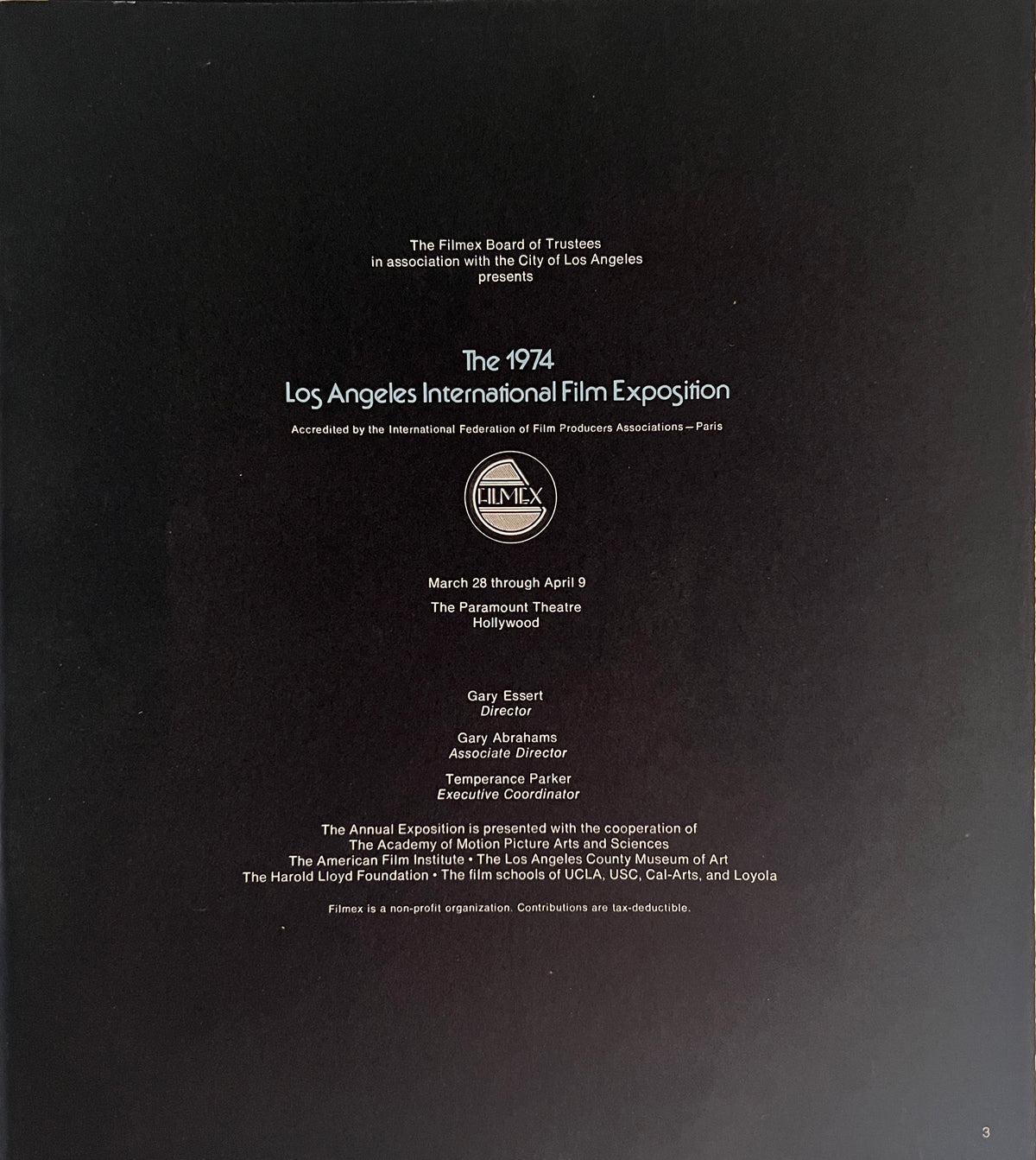 1974 Los Angeles International Film Exposition official catalog.