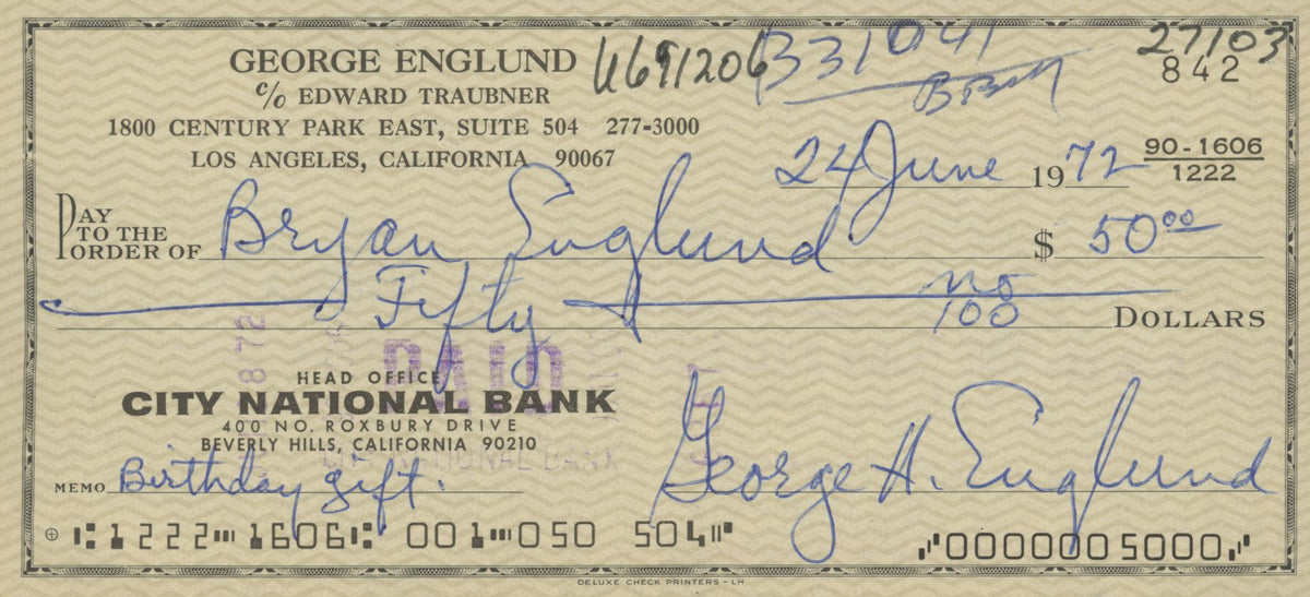 George Englund signed check