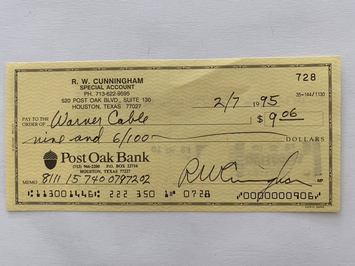 Walter Cunningham signed check