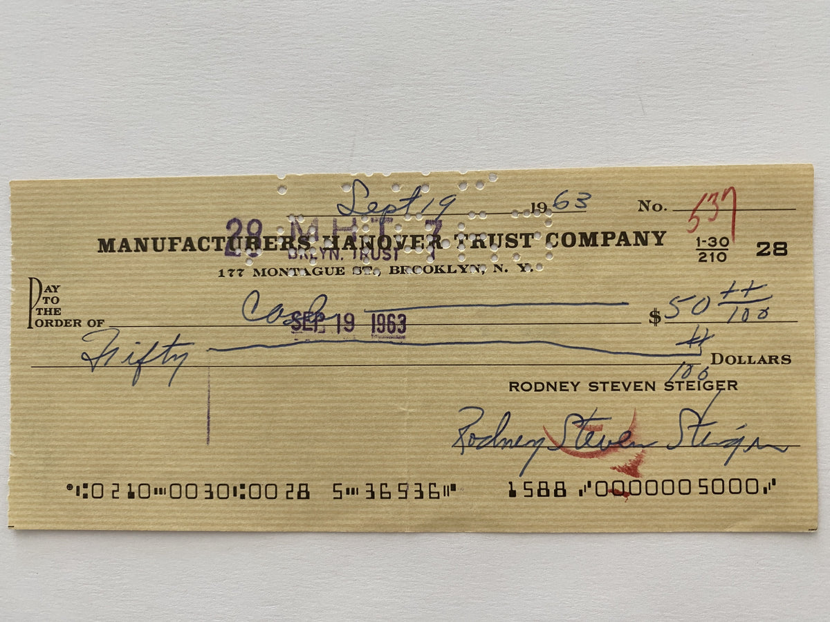 Rod Steiger signed check