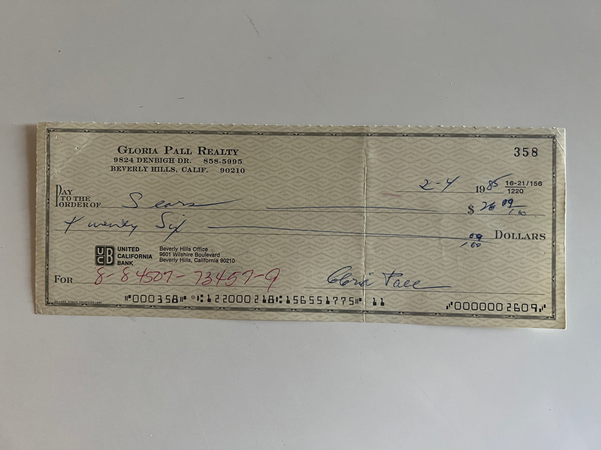 Gloria Pall signed check