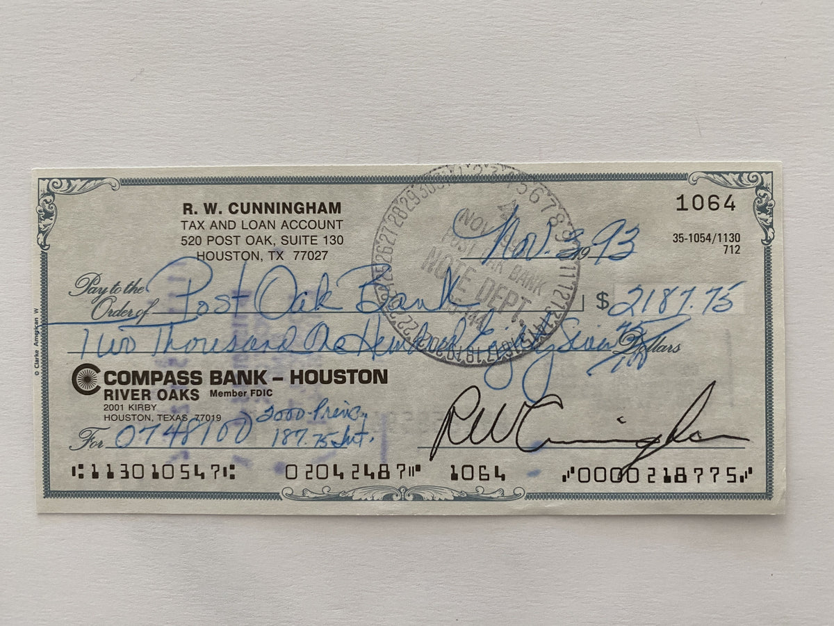 Walter Cunningham signed check