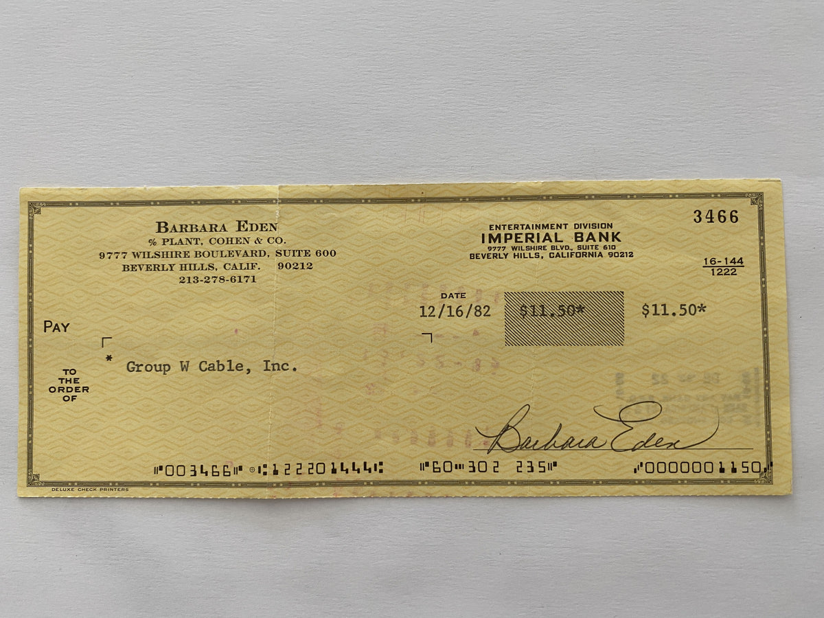 Barbara Eden signed check