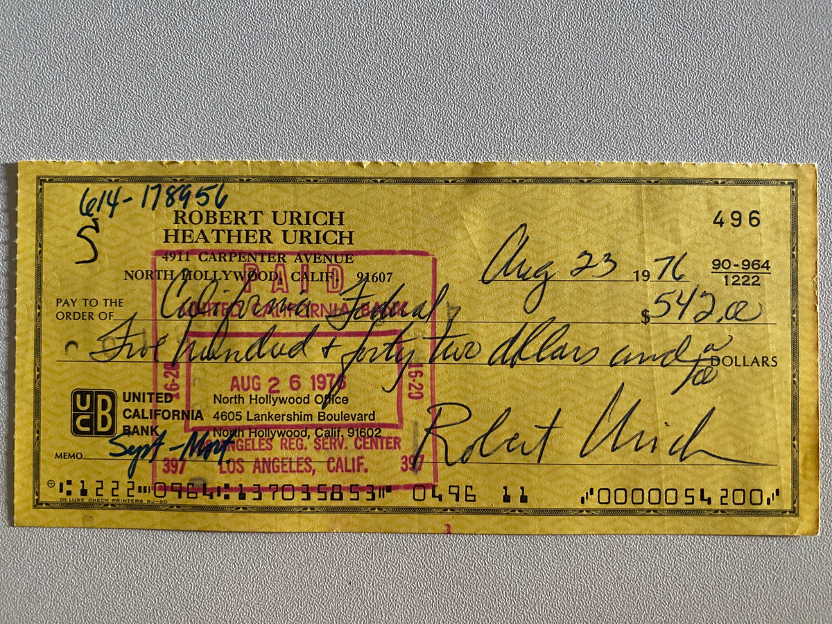 Robert Urich signed check