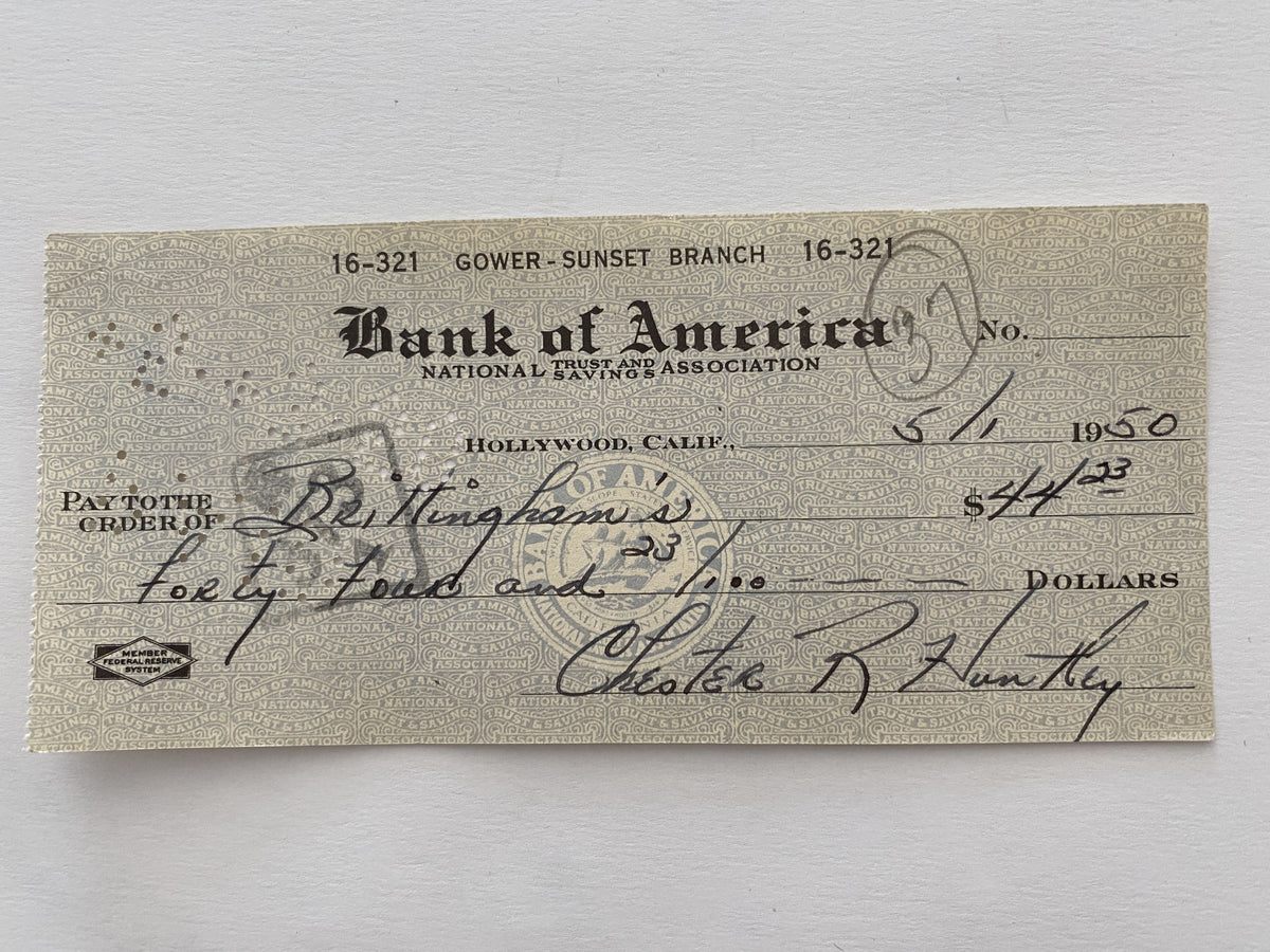 Chester Huntley signed check