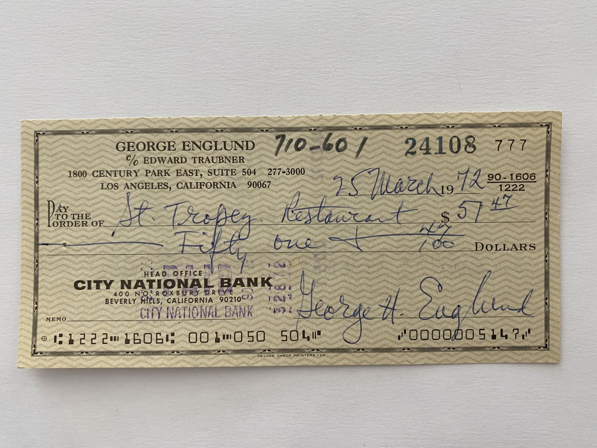 George Englund signed check