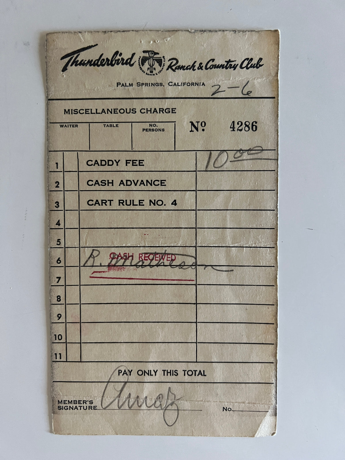 Desi Arnaz signed receipt