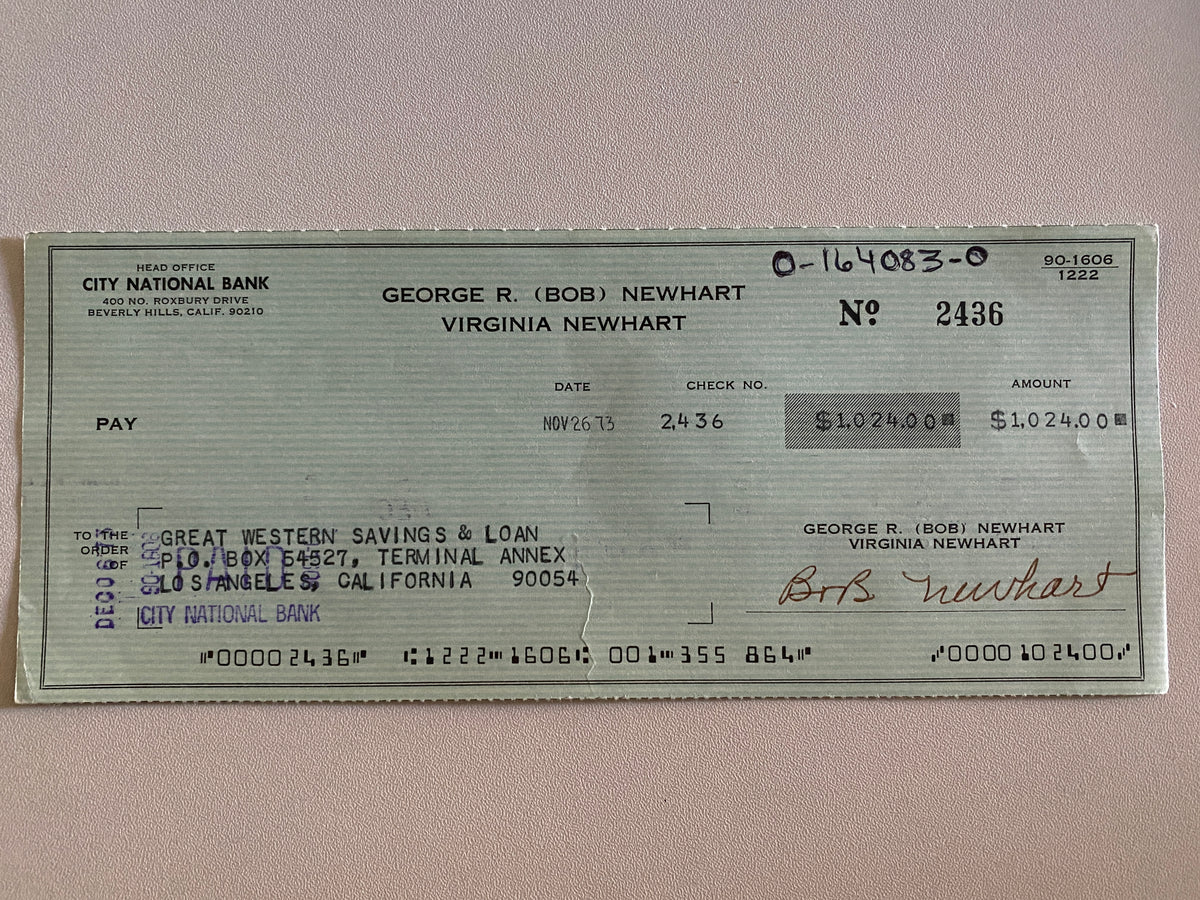 Bob Newhart signed check