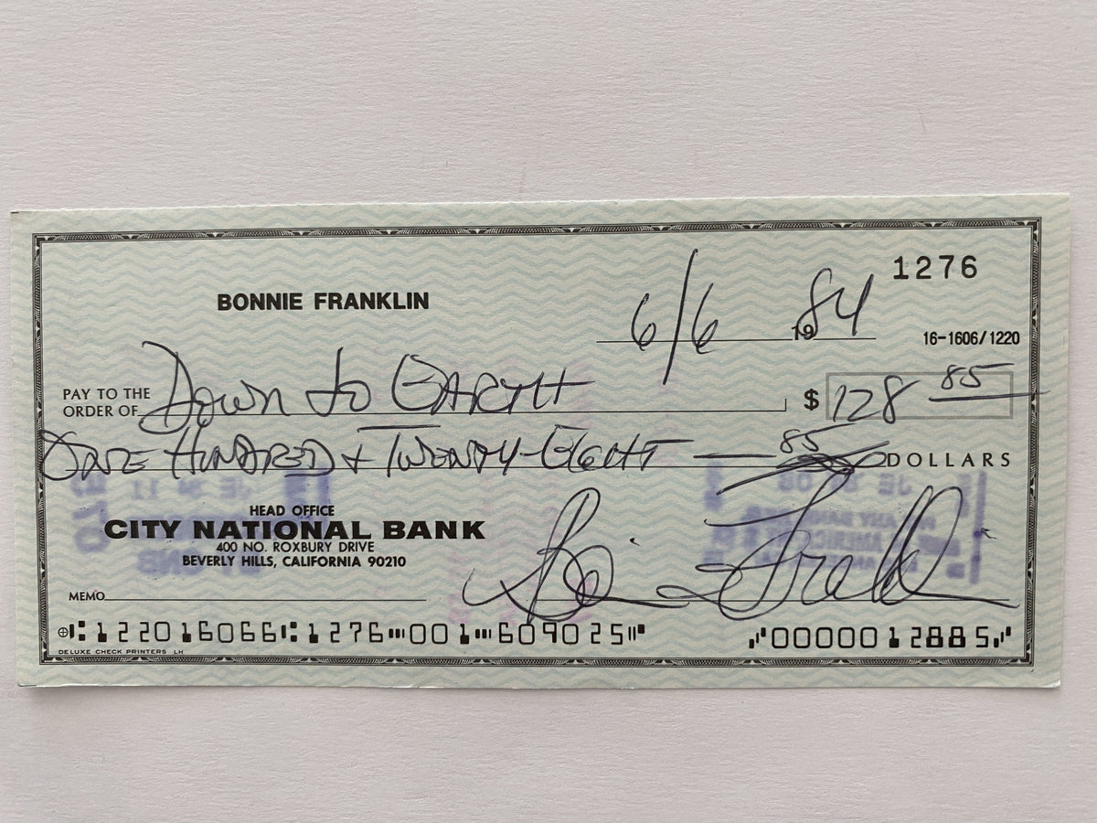 Bonnie Franklin signed check