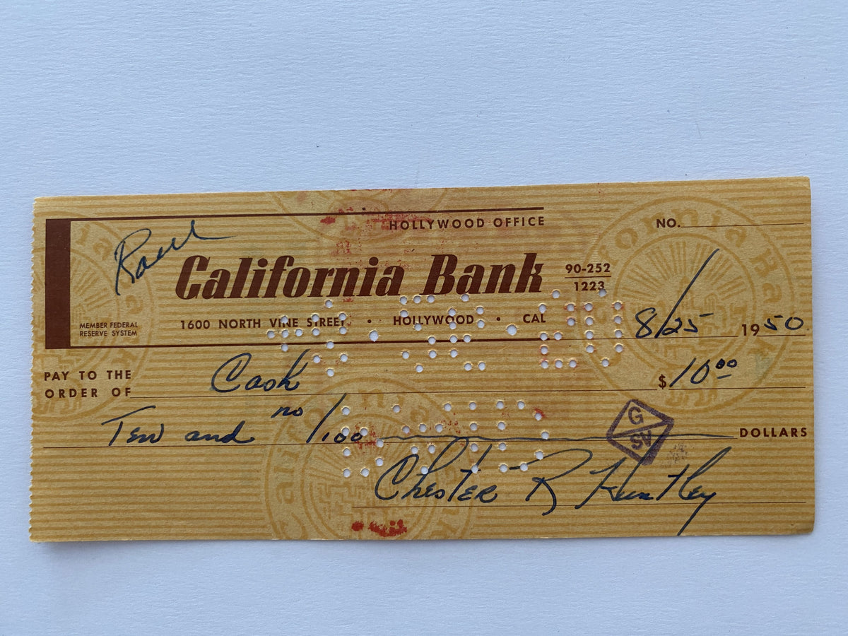 Chester Huntley signed check