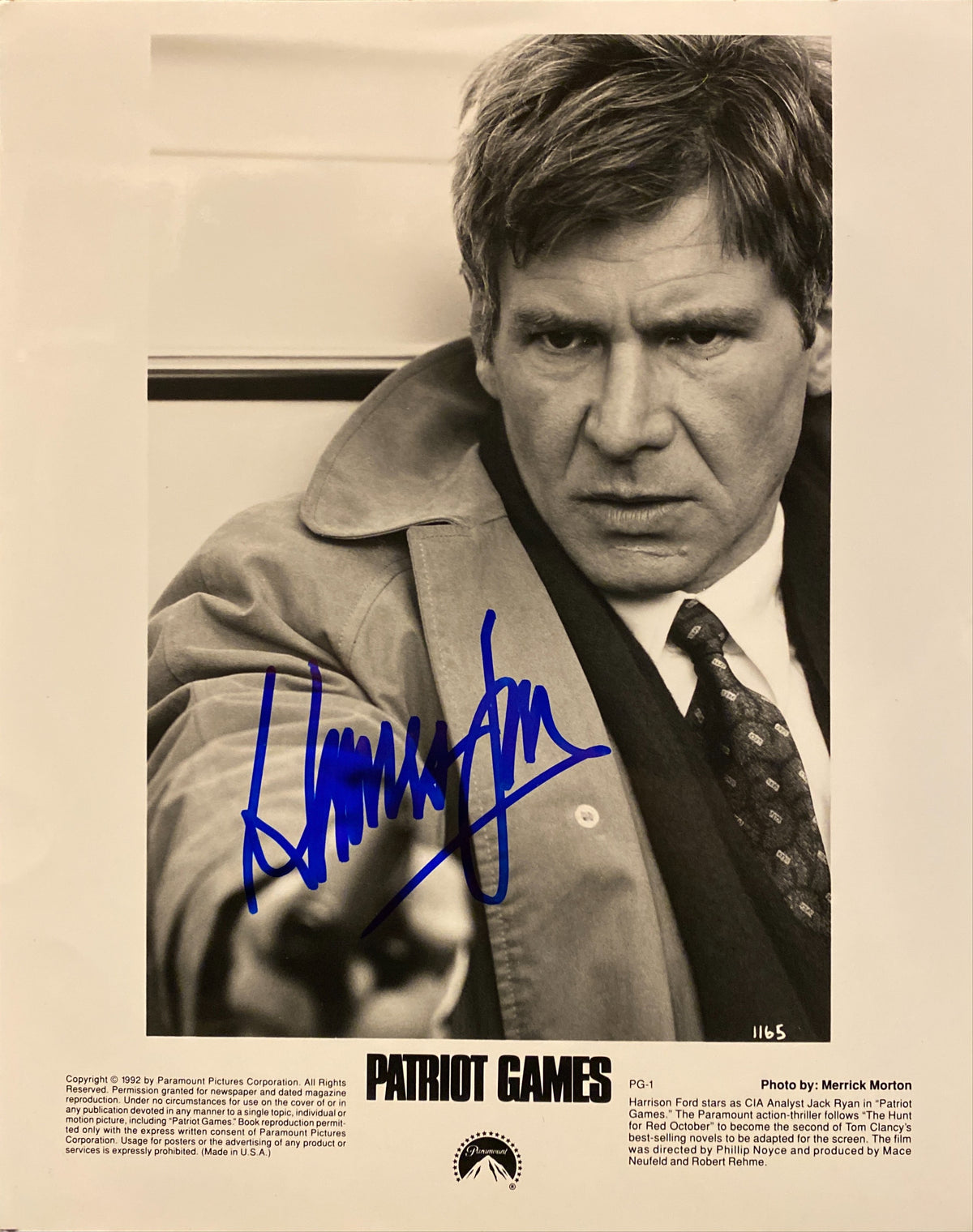 Harrison Ford signed "Patriot Games" movie photo