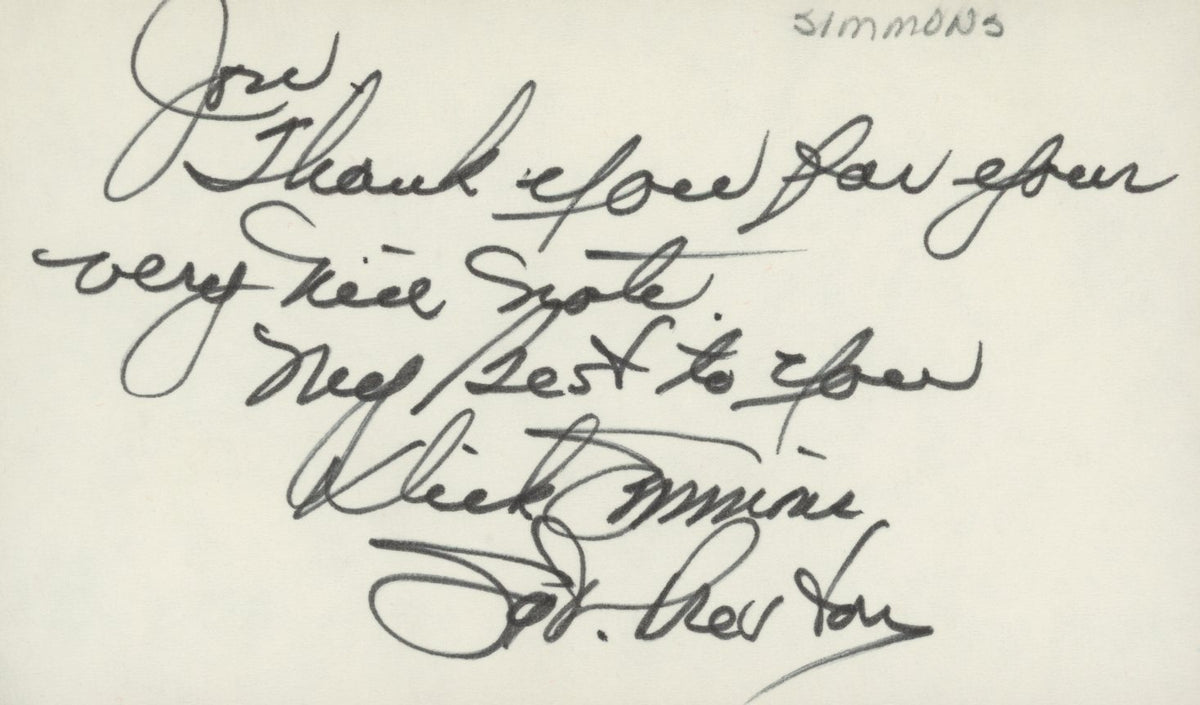 Sergeants 3 Dick Simmons signed note