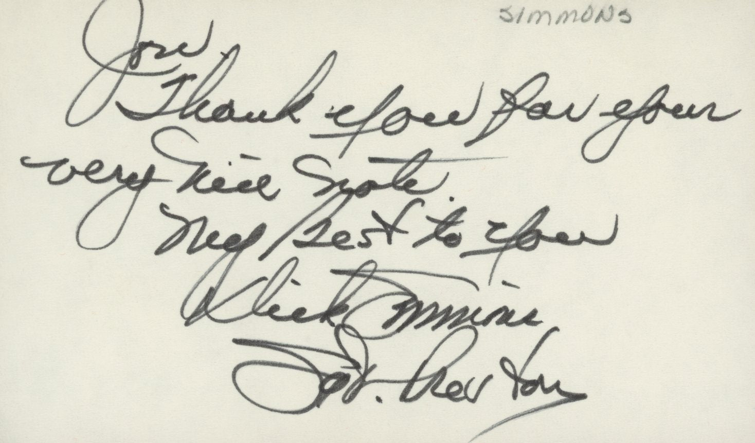 Sergeants 3 Dick Simmons signed note