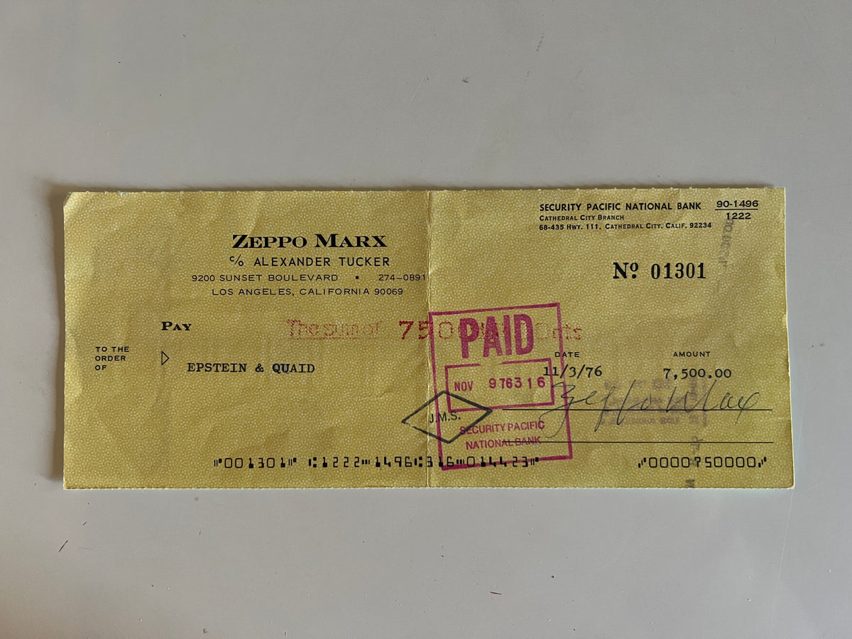 Zeppo Marx signed check