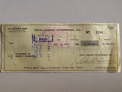 David Janssen signed check