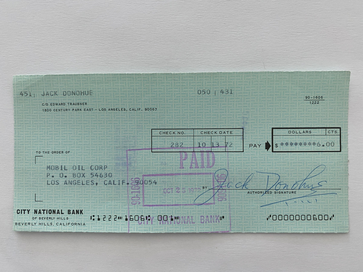 Jack Donohue signed check